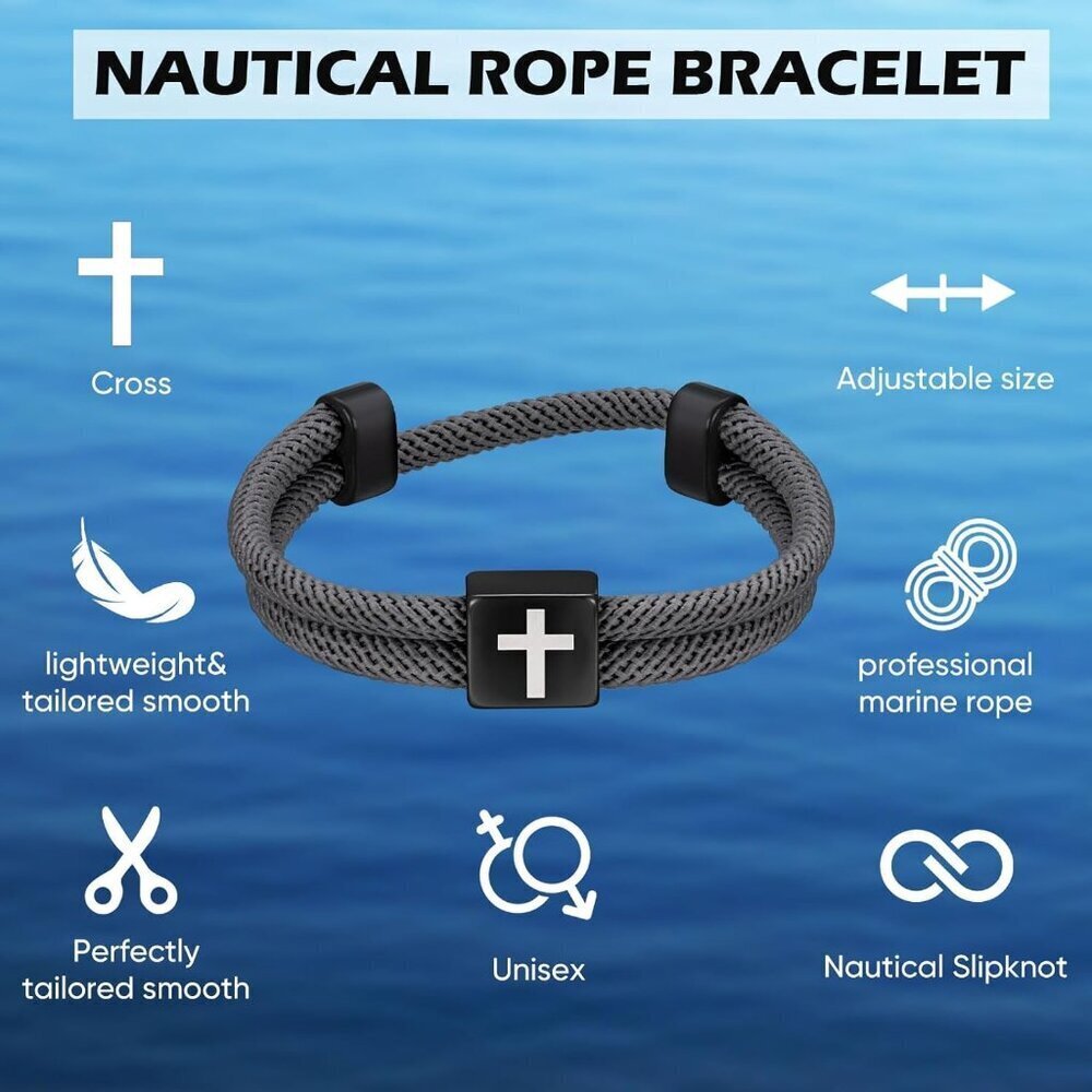Men Rope Bracelet Adjustable Nautical Cross Hair Cord Surfing Jewelry - Picture 4 of 6
